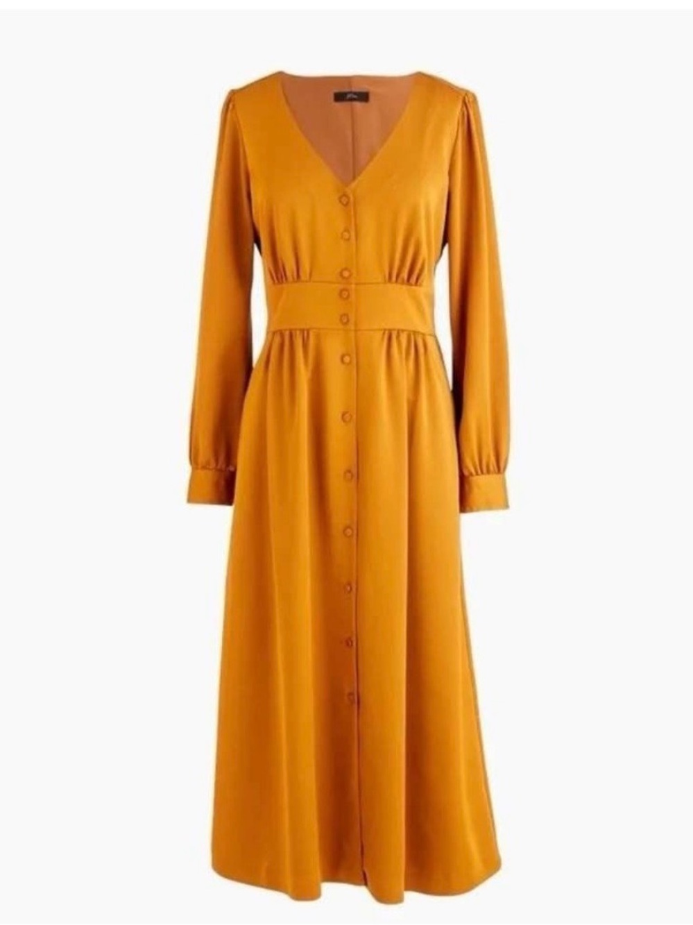 Long Sleeve V-Neck Button-Front Dress